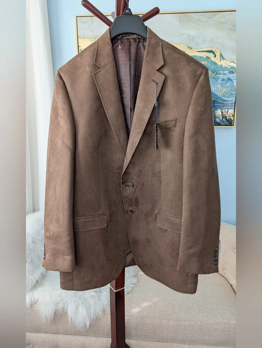 NWT Chaps Brown Faux Suede Sport Coat - Two-Button Mens Blazer Sz 42 L